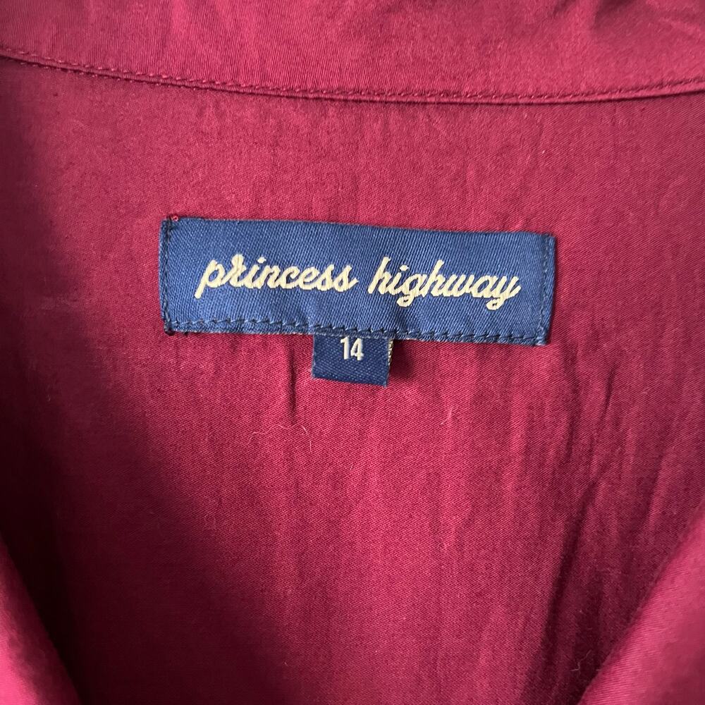 Princess Highway 1950’s Vintage Style Burgundy Button Front Tie Waist Dress - Picture 3 of 6